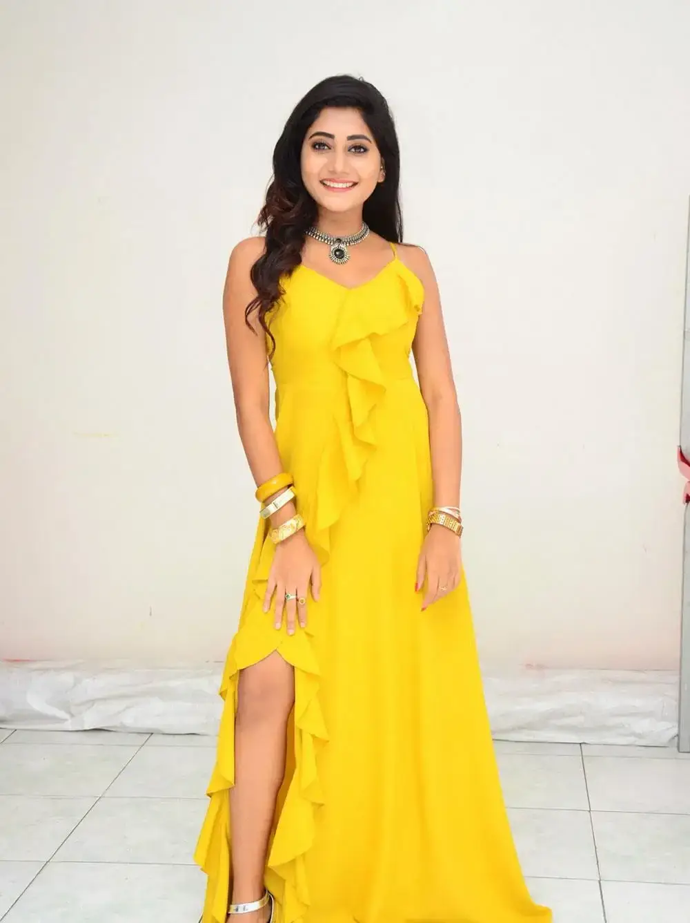 Indian Model Vasanthi Krishnan Stills in Yellow Dress